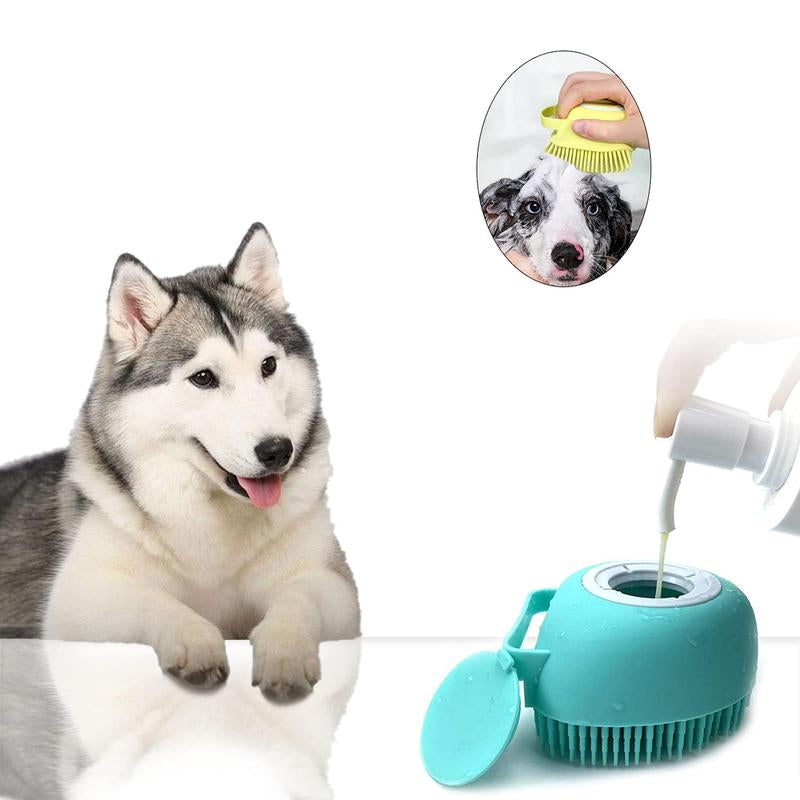 Pet Bath Brush Silicone Massage Brush with Shampoo Dispenser Ideal Bath Accessories for Dogs Cats Deerskin Thick Absorbent Pet Tow